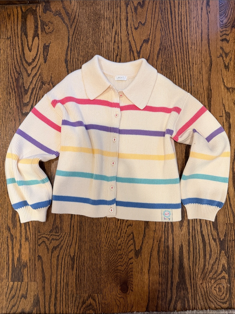 next Cream Collared Button-Front Cardigan with Multicolor Stripes